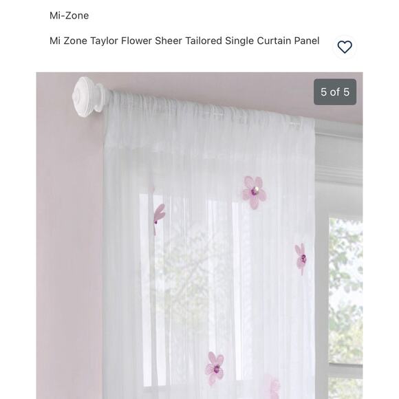 Set Of 2 Mi Zone Taylor Pink Flower Sheer Tailored Curtain Panels 51x83” - Picture 2 of 5